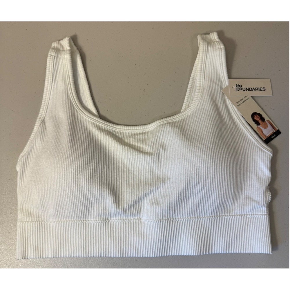 No Boundaries Cami Bralette Women XXL White Seamless Ribbed Removable Pads NEW